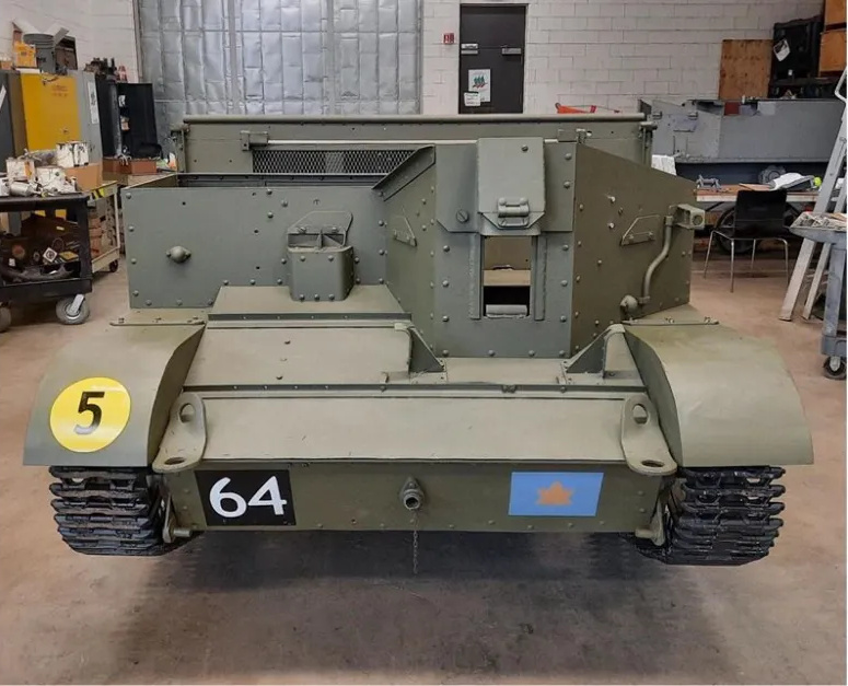 Front view of the restored Carrier showing off its smooth, clean, freshly painted surfaces.