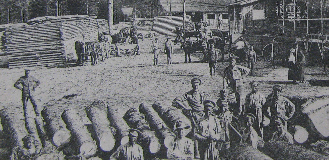 A group of people with logs